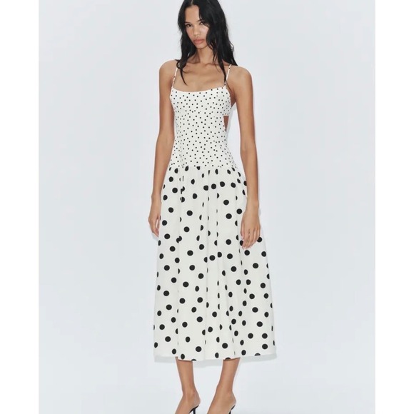 Zara Dresses & Skirts - Zara Polka Dot Cutout Midi Dress White Black 3152/359/070 NWT Size Small